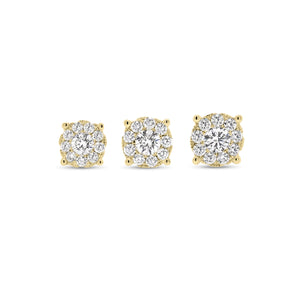 1.22 ct round diamond cluster earrings - 18K yellow gold weighing 1.97 grams - 18 round diamonds totaling 0.60 carats - 2 round diamonds totaling 0.62 carats