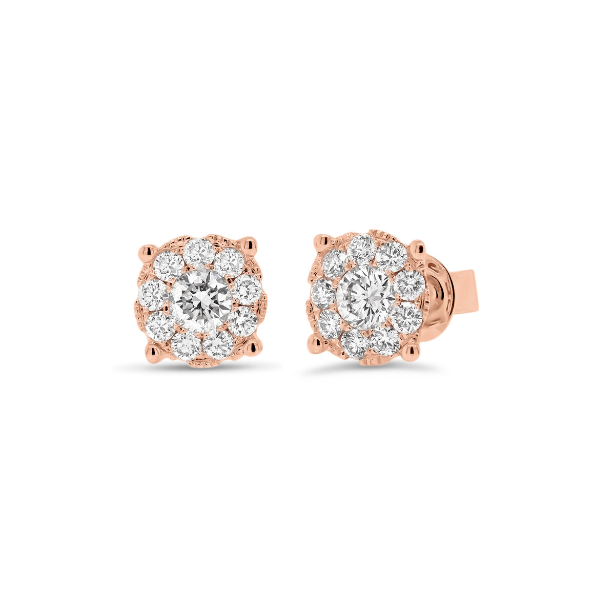 0.78 ct diamond cluster earrings - 18K gold weighing 1.69 grams  - 2 round diamonds totaling 0.38 carats  - 18 round diamonds totaling 0.40 carats