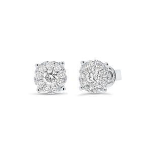 0.78 ct diamond cluster earrings - 18K gold weighing 1.69 grams  - 2 round diamonds totaling 0.38 carats  - 18 round diamonds totaling 0.40 carats