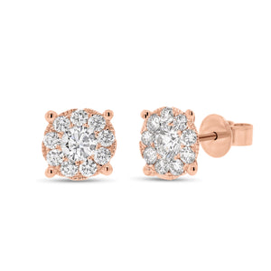 1.22 ct round diamond cluster earrings - 18K gold weighing 1.97 grams - 18 round diamonds totaling 0.60 carats - 2 round diamonds totaling 0.62 carats