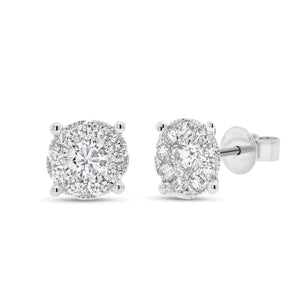 1.22 ct round diamond cluster earrings - 18K gold weighing 1.97 grams  - 18 round diamonds totaling 0.60 carats  - 2 round diamonds totaling 0.62 carats