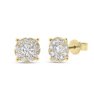 1.22 ct round diamond cluster earrings - 18K gold weighing 1.97 grams - 18 round diamonds totaling 0.60 carats - 2 round diamonds totaling 0.62 carats