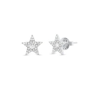 Round Diamond Star Stud Earrings - 14K white gold weighing 1.00 grams - 52 round diamonds totaling 0.22 carats