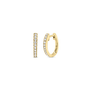 Diamond Medium Huggie Earrings With Milgrain Detail - 14K gold weighing 1.50 grams  - 20 round diamonds totaling 0.19 carats