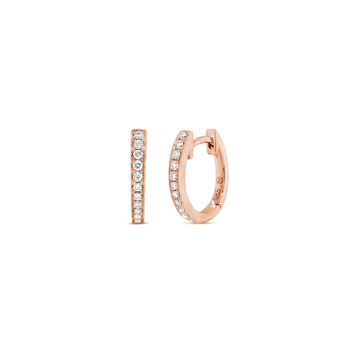 Diamond Medium Huggie Earrings With Milgrain Detail - 14K gold weighing 1.50 grams  - 20 round diamonds totaling 0.19 carats