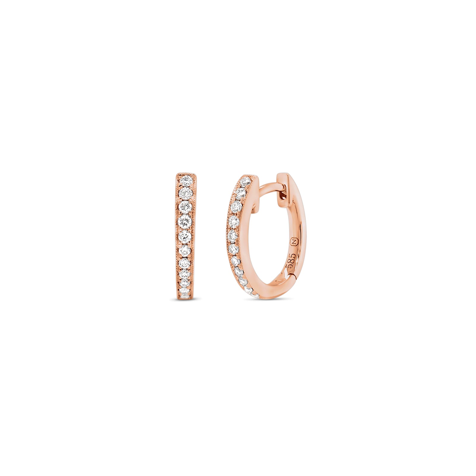 Diamond Medium Huggie Earrings With Milgrain Detail - 14K gold weighing 1.50 grams  - 20 round diamonds totaling 0.19 carats