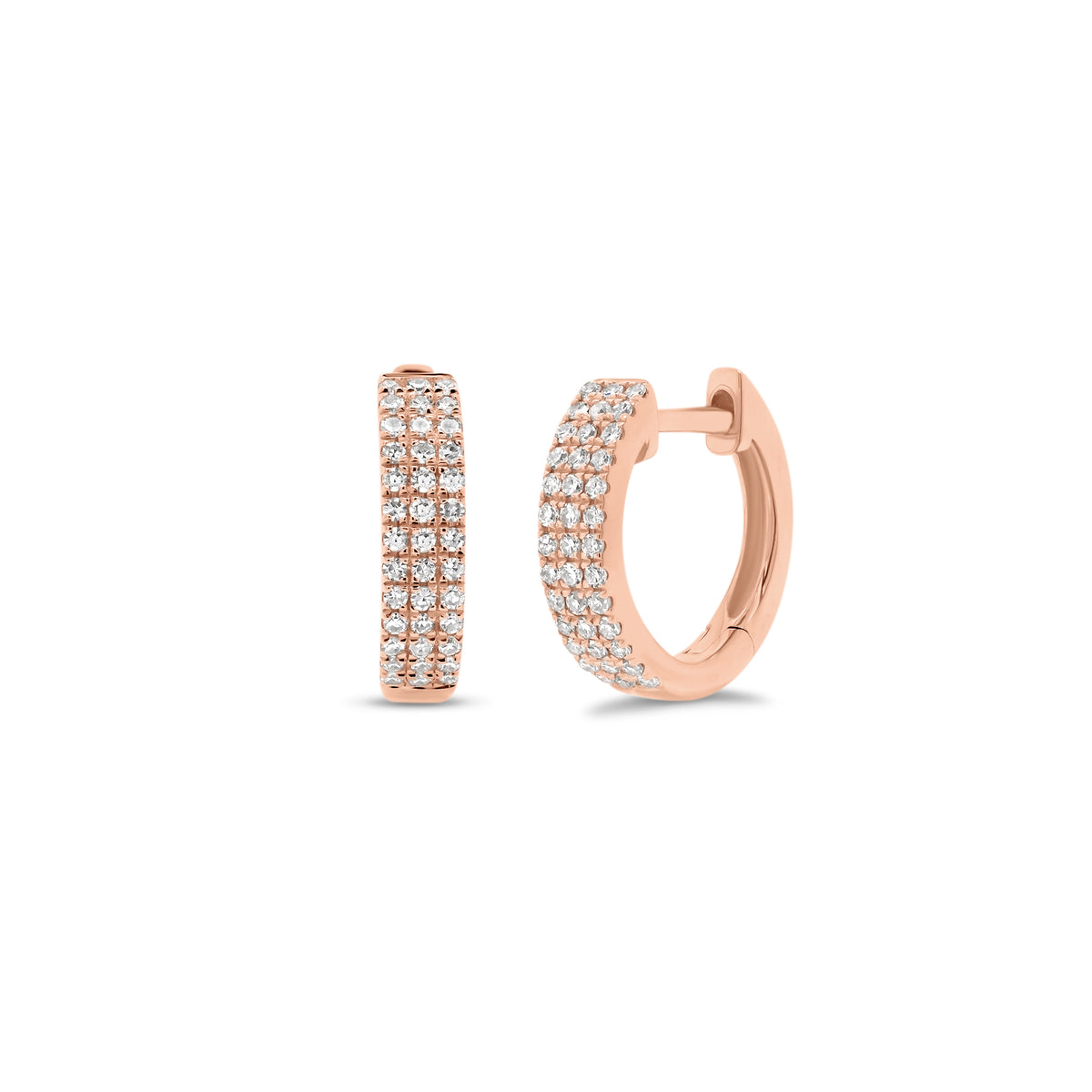 Diamond triple row huggie earrings - 14K gold weighing 1.78 grams  - 78 round diamonds totaling 0.21 carats