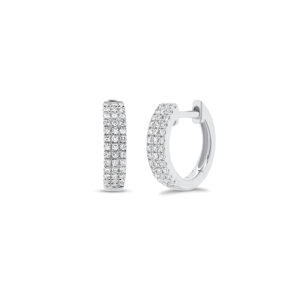 Diamond triple row huggie earrings - 14K gold weighing 1.78 grams  - 78 round diamonds totaling 0.21 carats