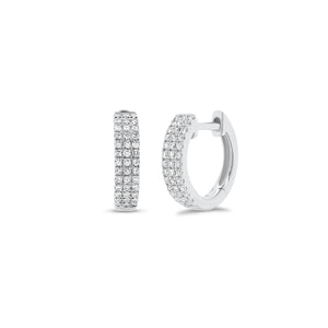 Diamond triple row huggie earrings - 14K gold weighing 1.78 grams  - 78 round diamonds totaling 0.21 carats