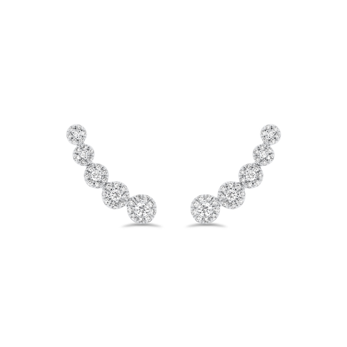 Diamond Halo Climber Earrings - 14K white gold weighing 1.37 grams - 82 round diamonds totaling 0.29 carats