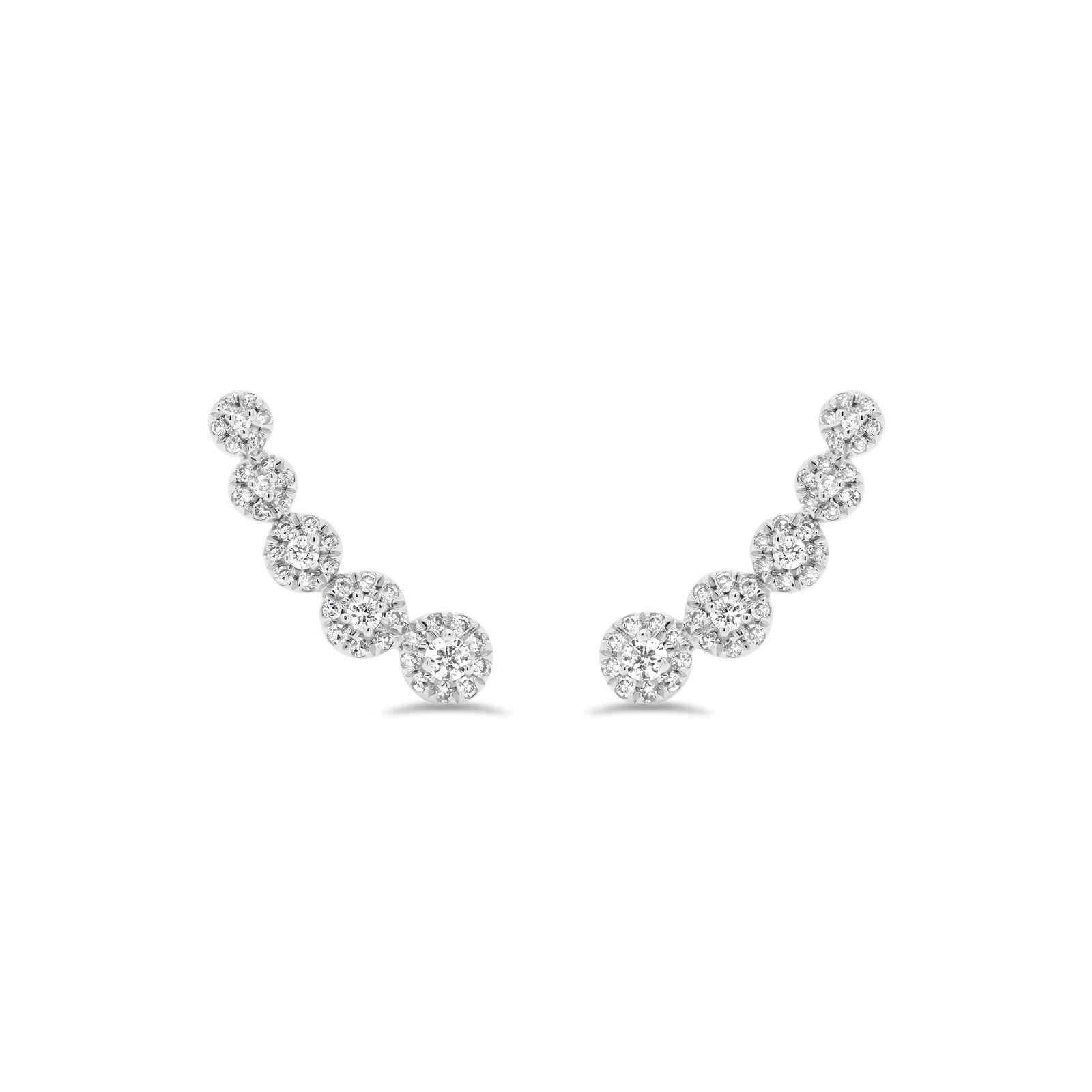 Diamond Halo Climber Earrings - 14K white gold weighing 1.37 grams - 82 round diamonds totaling 0.29 carats