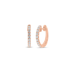 Diamond Classic Huggie Earrings - 18K rose gold weighing 2.81 grams - 18 round diamonds totaling 0.32 carats