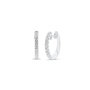 Diamond Classic Huggie Earrings - 18K white gold weighing 2.81 grams - 18 round diamonds totaling 0.32 carats