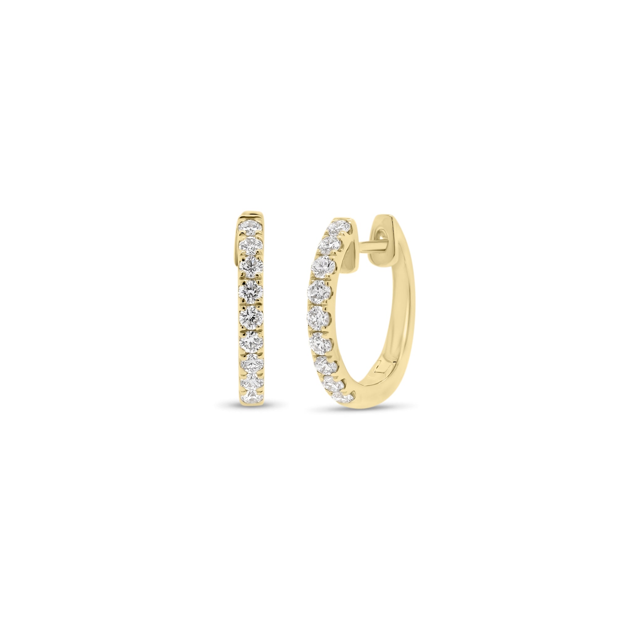 Diamond Classic Huggie Earrings - 18K  yellow gold weighing 2.81 grams  - 18 round diamonds totaling 0.32 carats