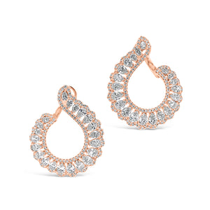 Diamond Front-Facing Swirl Earrings  - 4.03 total carat weight of pear-shaped diamonds  - 1.01 total carat weight of round brilliant cut diamonds