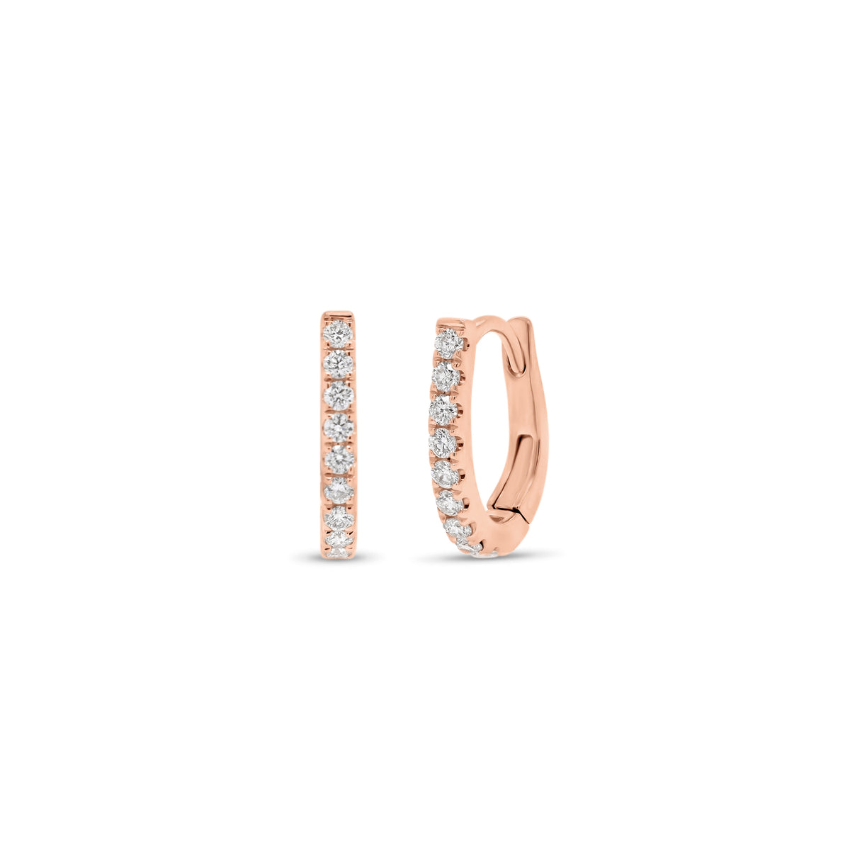 Diamond Small Horseshoe Huggie Earrings - 18K gold weighing 2.10 grams  - 18 round diamonds totaling 0.26 carats