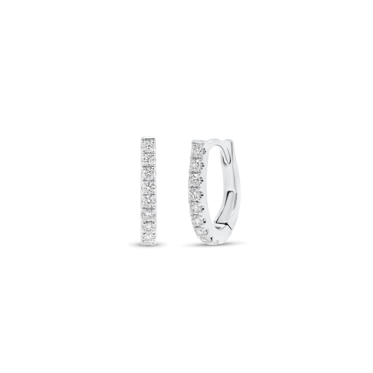 Diamond Small Horseshoe Huggie Earrings - 18K gold weighing 2.10 grams  - 18 round diamonds totaling 0.26 carats