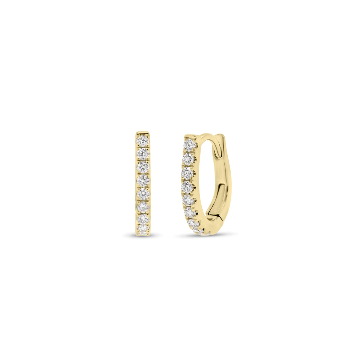 Diamond Small Horseshoe Huggie Earrings - 18K gold weighing 2.10 grams  - 18 round diamonds totaling 0.26 carats