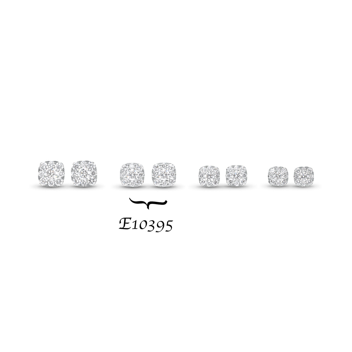 Diamond cushion-shaped stud earring -18K gold weighing 2.46 grams -2 round brilliant-cut diamonds totaling 0.38 carats -16 round diamonds totaling 0.66 carats