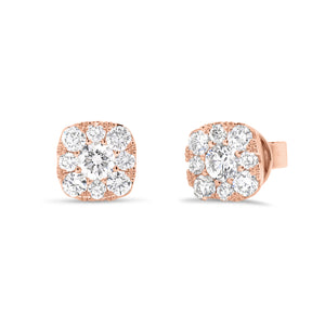 diamond cushion-shaped stud earring -18K rose gold weighing 2.46 grams  -2 round brilliant-cut diamonds totaling 0.38 carats  -16 round diamonds totaling 0.66 carats