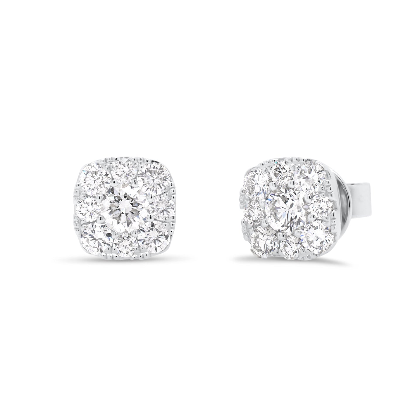 diamond cushion-shaped stud earring -18K white gold weighing 2.46 grams  -2 round brilliant-cut diamonds totaling 0.38 carats  -16 round diamonds totaling 0.66 carats