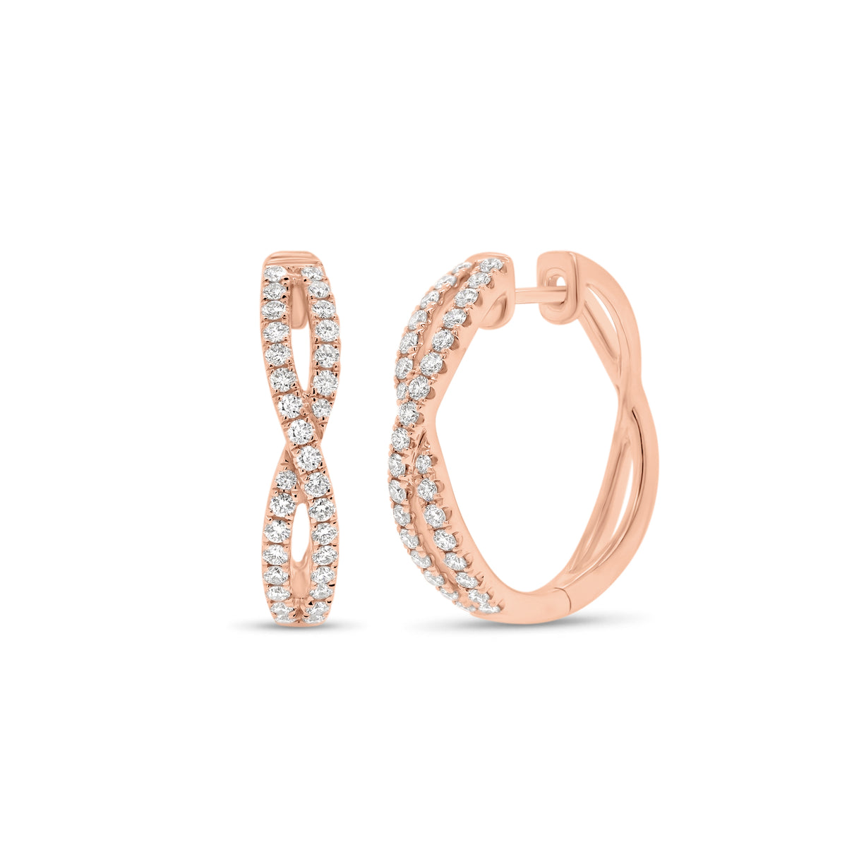 Diamond twist hoop earrings - 18K gold weighing 5.42 grams  - 64 round diamonds totaling 0.53 carats