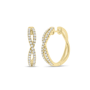 Diamond twist hoop earrings - 18K gold weighing 5.42 grams  - 64 round diamonds totaling 0.53 carats