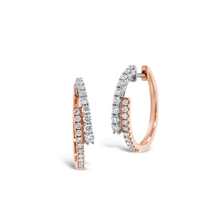 Diamond two-tone crossover hoop earrings -18K gold weighing 4.57 grams  -40 round diamonds totaling 0.57 carats