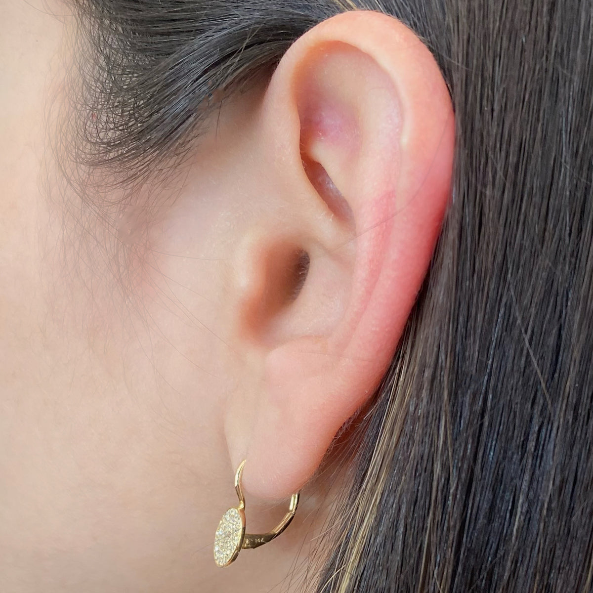 Pave Diamond Disc Earrings  -14K yellow gold weighing 1.79 grams  -94 round diamonds weighing 0.37 carats