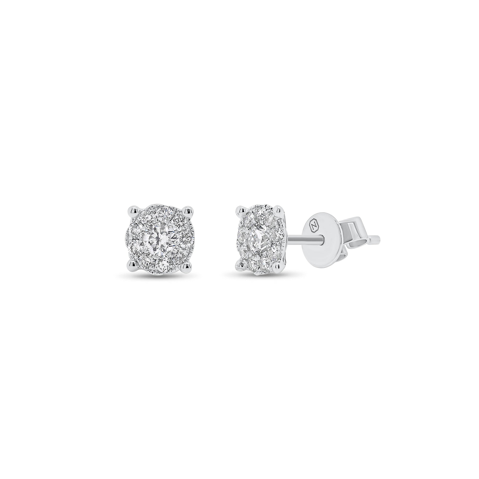 0.46 ct Halo Diamond Stud Earrings - 18K gold weighing 1.23 grams  - 2 round diamonds weighing 0.22 carats  - 18 round diamonds weighing 0.24 carats
