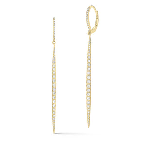 Diamond Dagger Lever-Back Earrings     -14K gold weighing 3.19 grams     -78 round pave-set diamonds totaling 0.67 carats.     Earring size measures 2.5” long, 2.60 millimeters width.