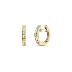 Diamond Small Huggie Earrings With Milgrain Detail - 14K gold weighing 1.99 grams  - 16 round diamonds totaling 0.14 carats