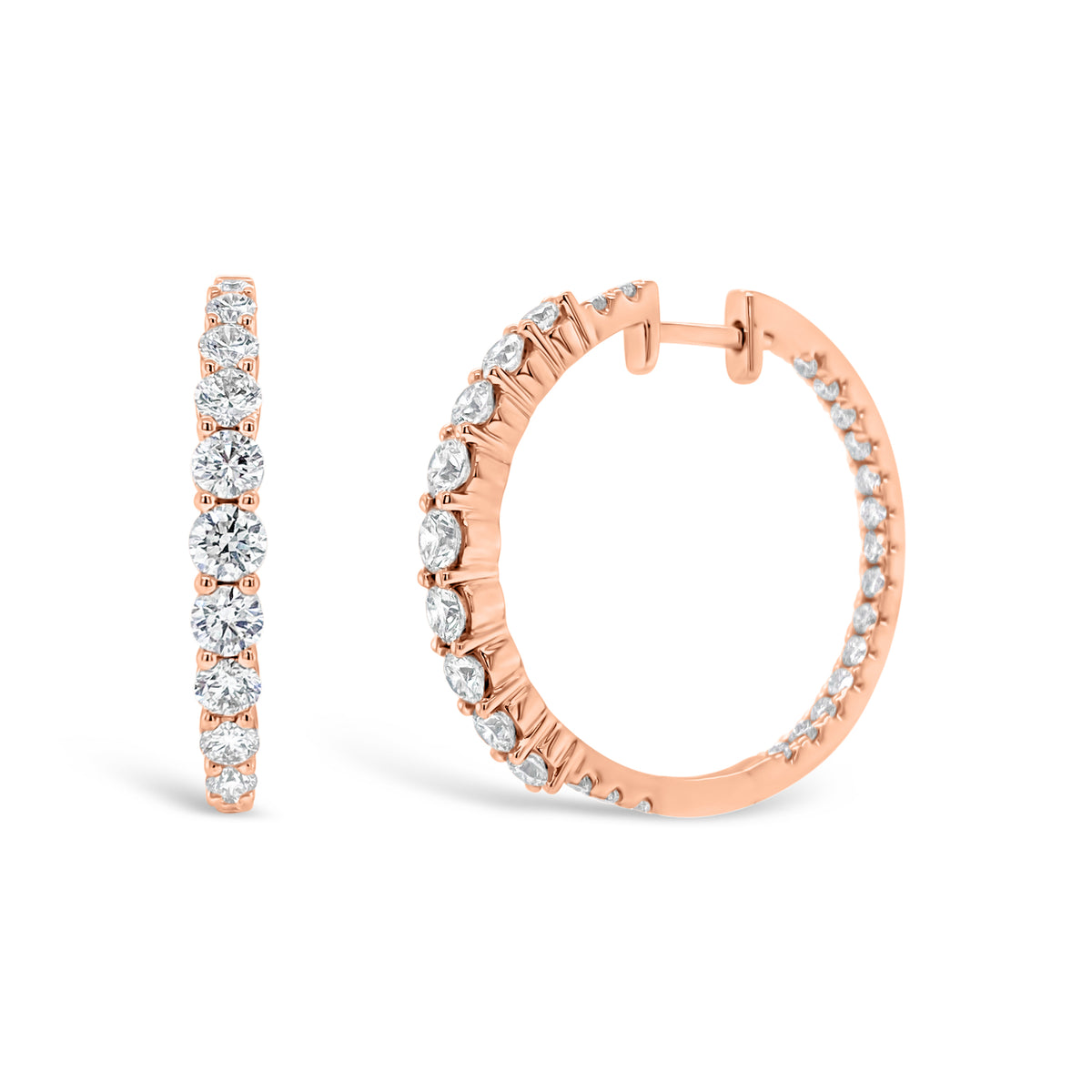 Diamond Interior and Exterior Hoop Earrings - 18K gold weighing 6.00 grams  - 56 round diamonds totaling 1.99 carats