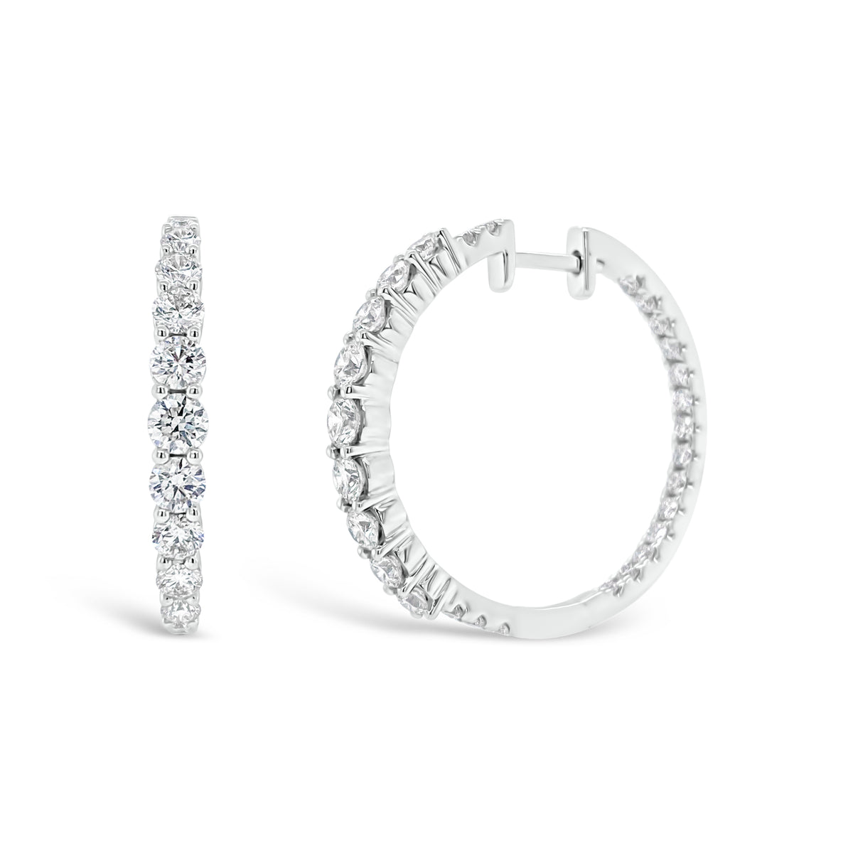 Diamond Interior and Exterior Hoop Earrings - 18K gold weighing 6.00 grams  - 56 round diamonds totaling 1.99 carats