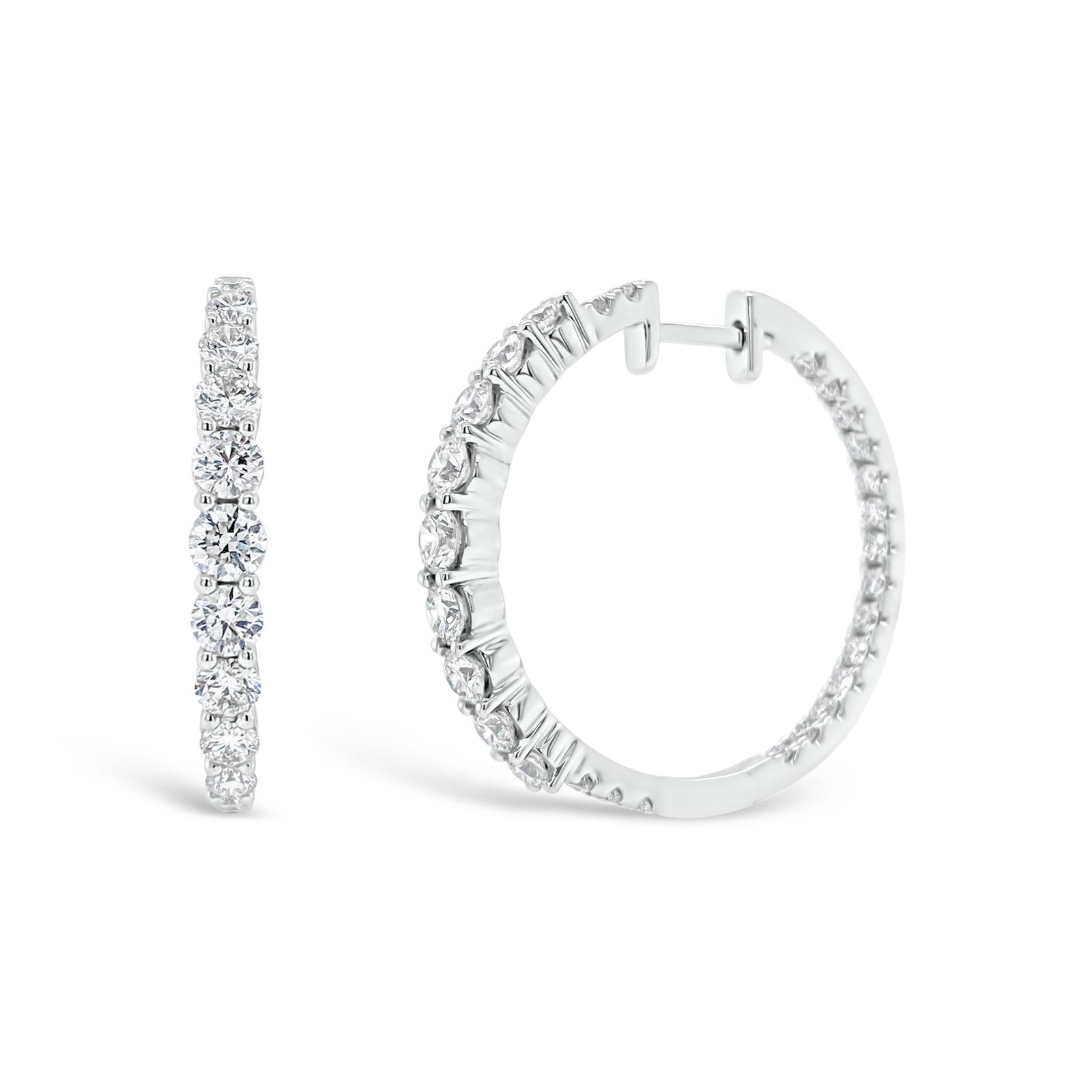 Diamond Interior and Exterior Hoop Earrings - 18K gold weighing 6.00 grams  - 56 round diamonds totaling 1.99 carats