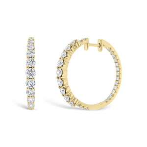 Diamond Interior and Exterior Hoop Earrings - 18K gold weighing 6.00 grams  - 56 round diamonds totaling 1.99 carats