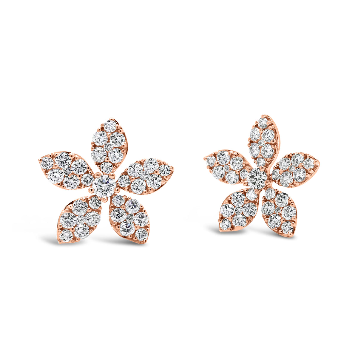 diamond bloom stud earrings -18K gold weighing 5.06 grams  -72 round diamonds totaling 1.93 carats