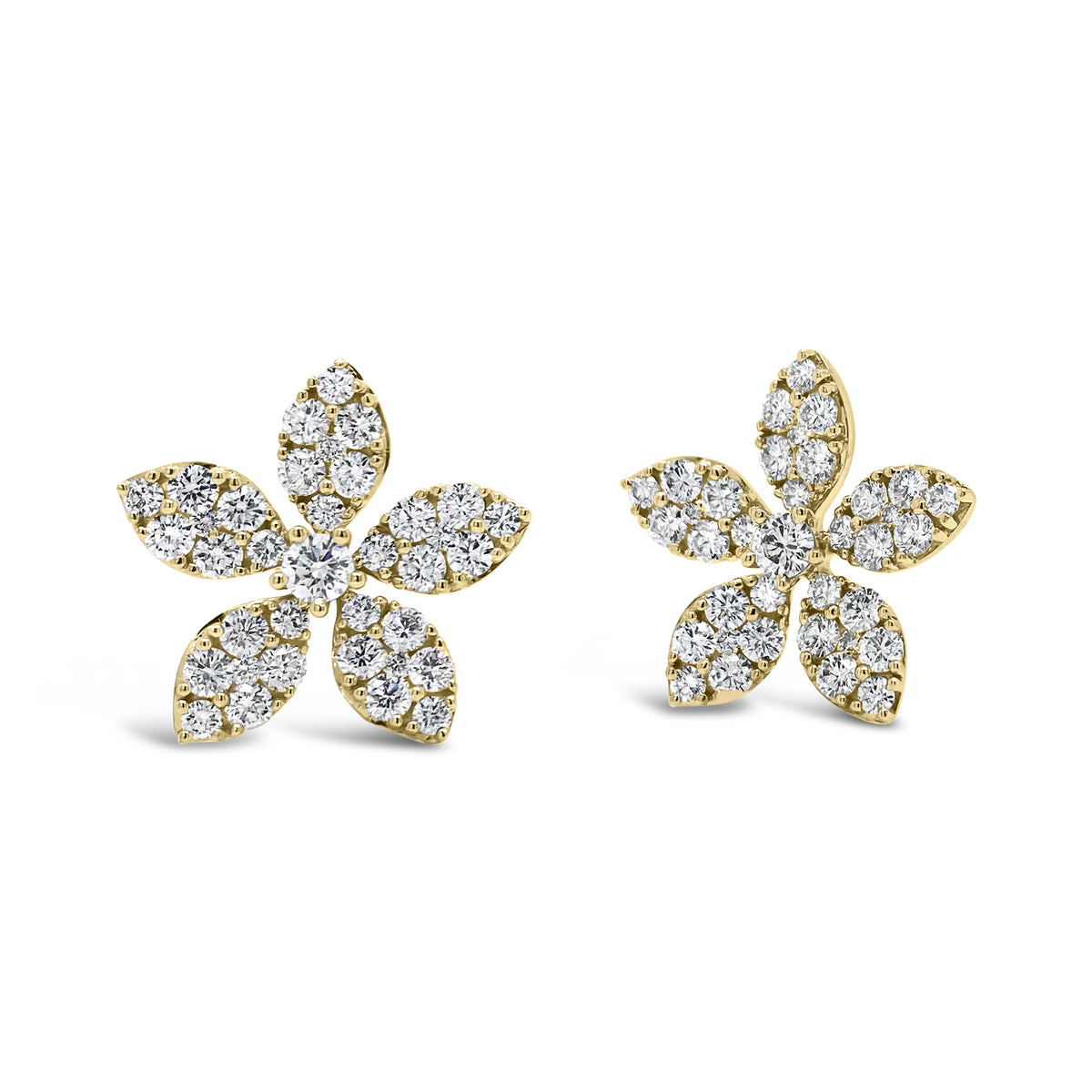diamond bloom stud earrings -18K gold weighing 5.06 grams  -72 round diamonds totaling 1.93 carats