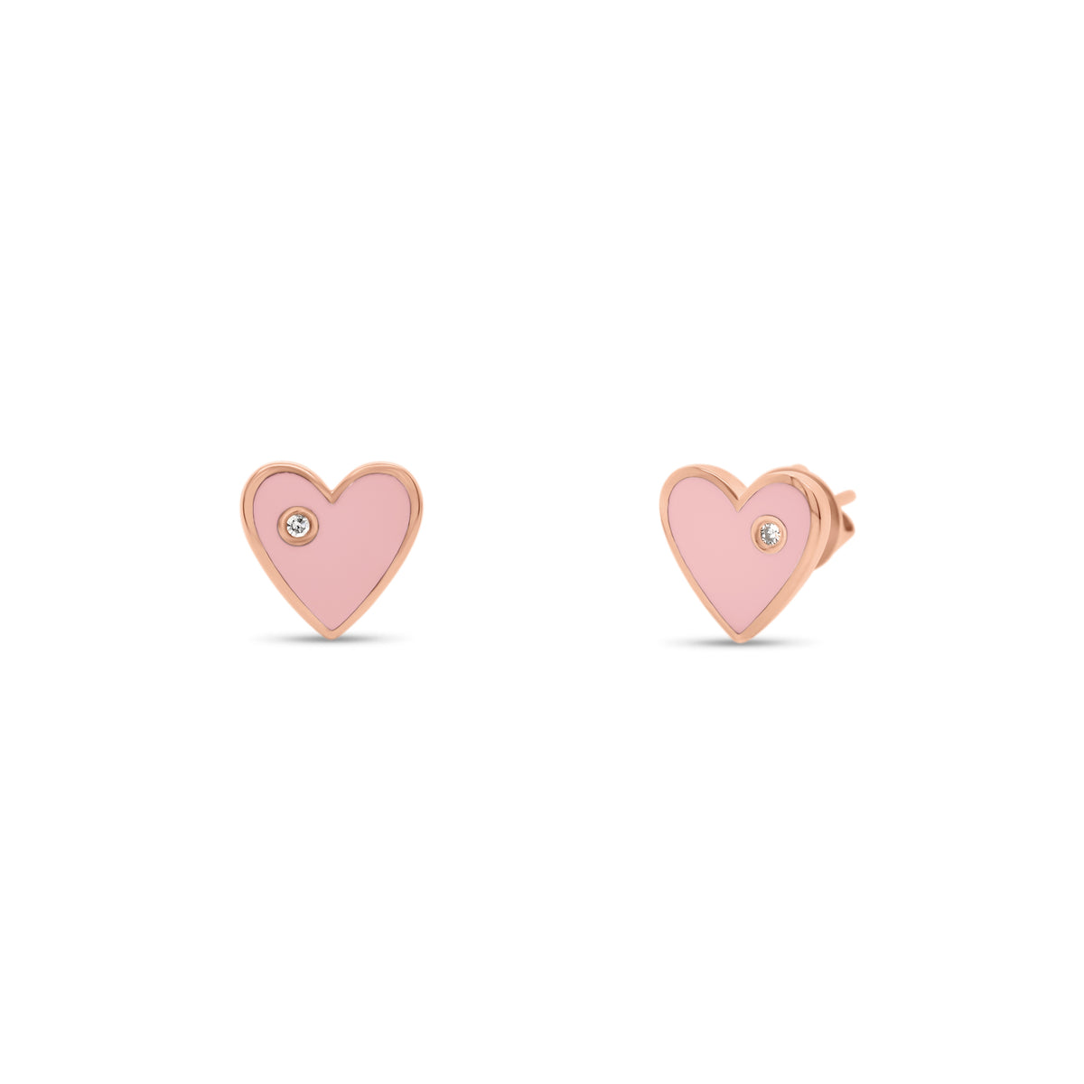 Diamond & enamel heart stud earrings - 14K gold weighing 1.36 grams  - 2 round diamonds totaling 0.01 carats