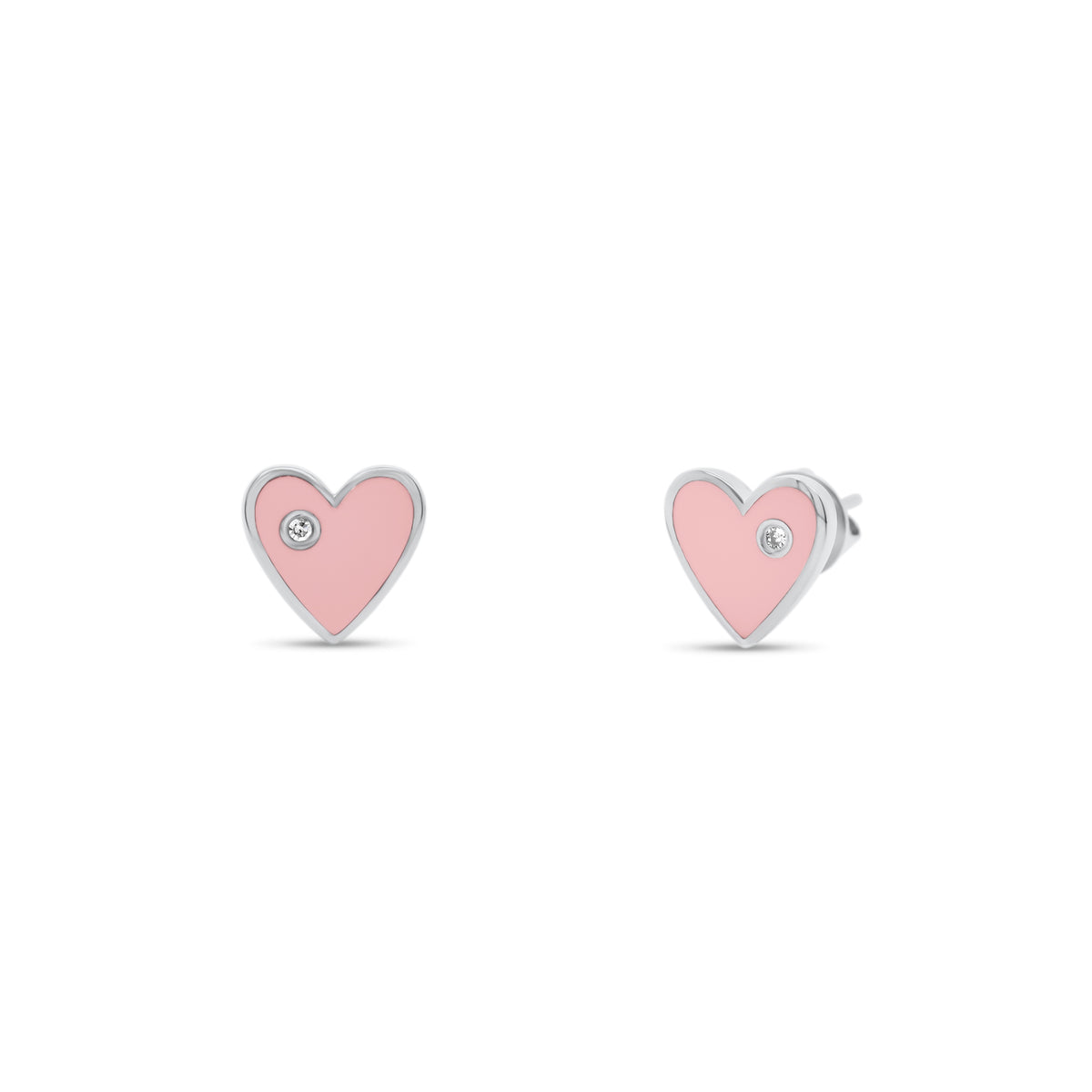 Diamond & enamel heart stud earrings - 14K gold weighing 1.36 grams  - 2 round diamonds totaling 0.01 carats
