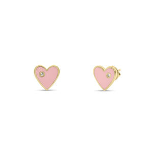 Kid Enamel Heart Stud Earrings 14K Gold