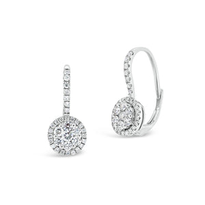 Diamond Round Cluster Lever-Back Earrings  -18K gold weighing 2.74 grams  -68 round diamonds totaling 0.64 carats