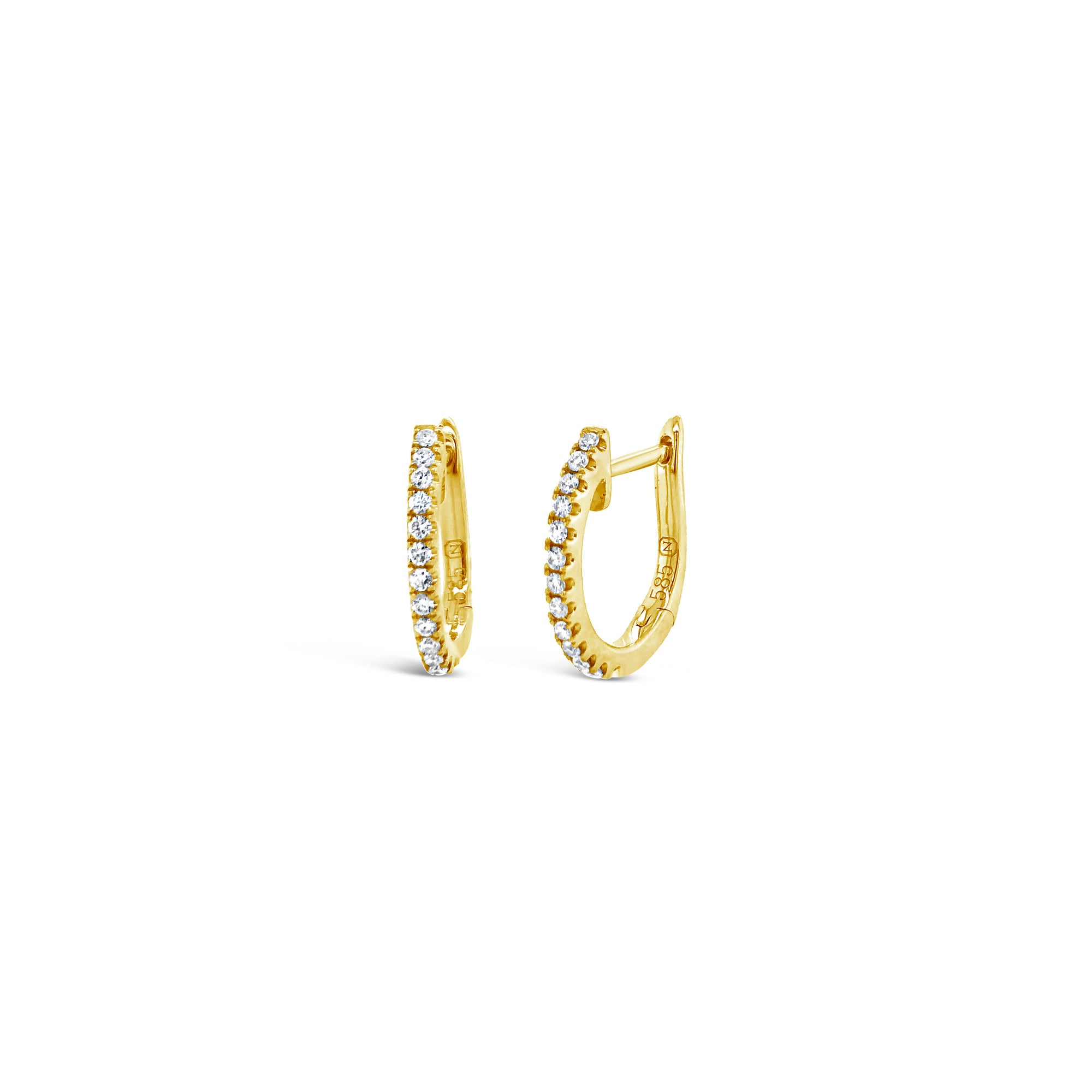 Diamond horse-shoe huggie earrings -14k gold weighing 1.81 grams  -26 round diamonds weighing .19 carats