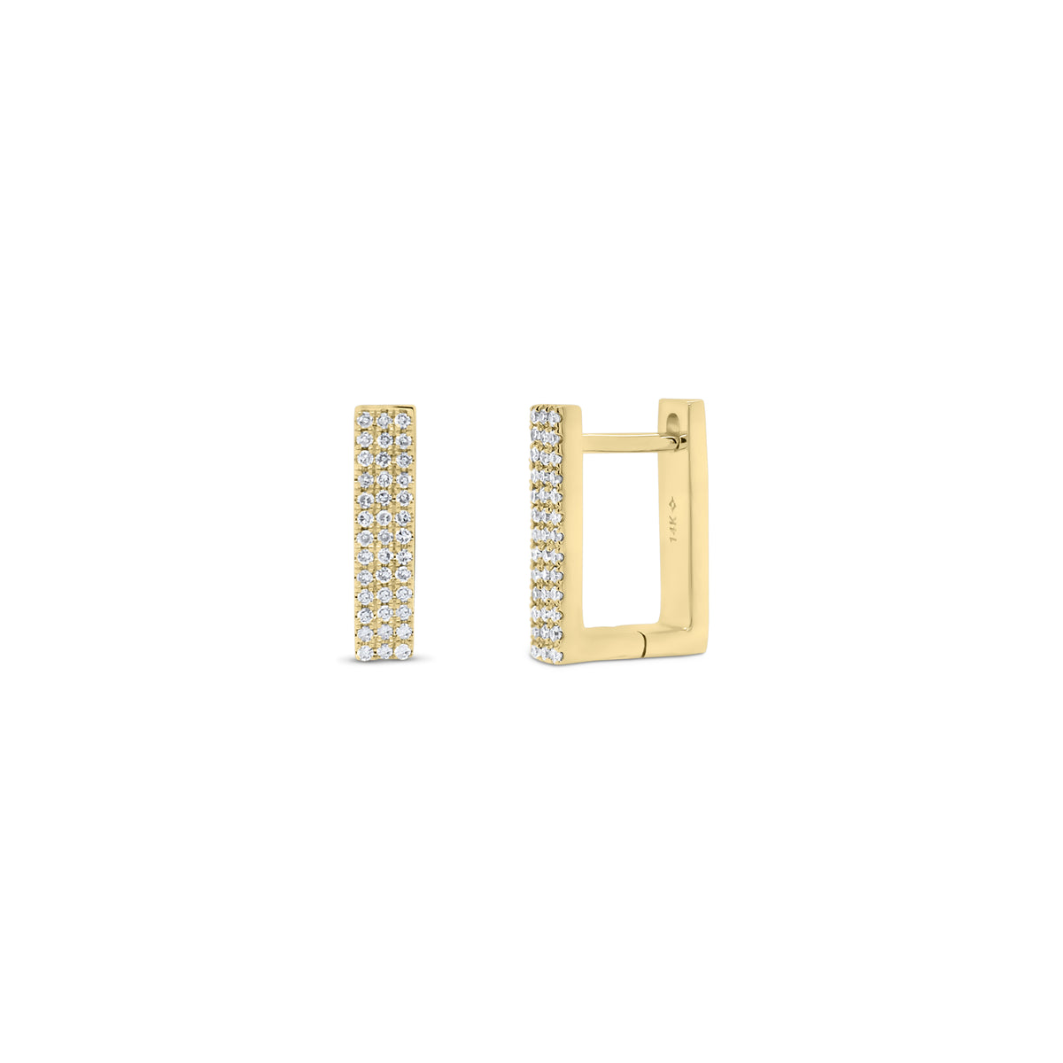 Diamond Square Huggie Earrings - 14K gold weighing 2.63 grams  - 78 round diamonds totaling 0.18 carats