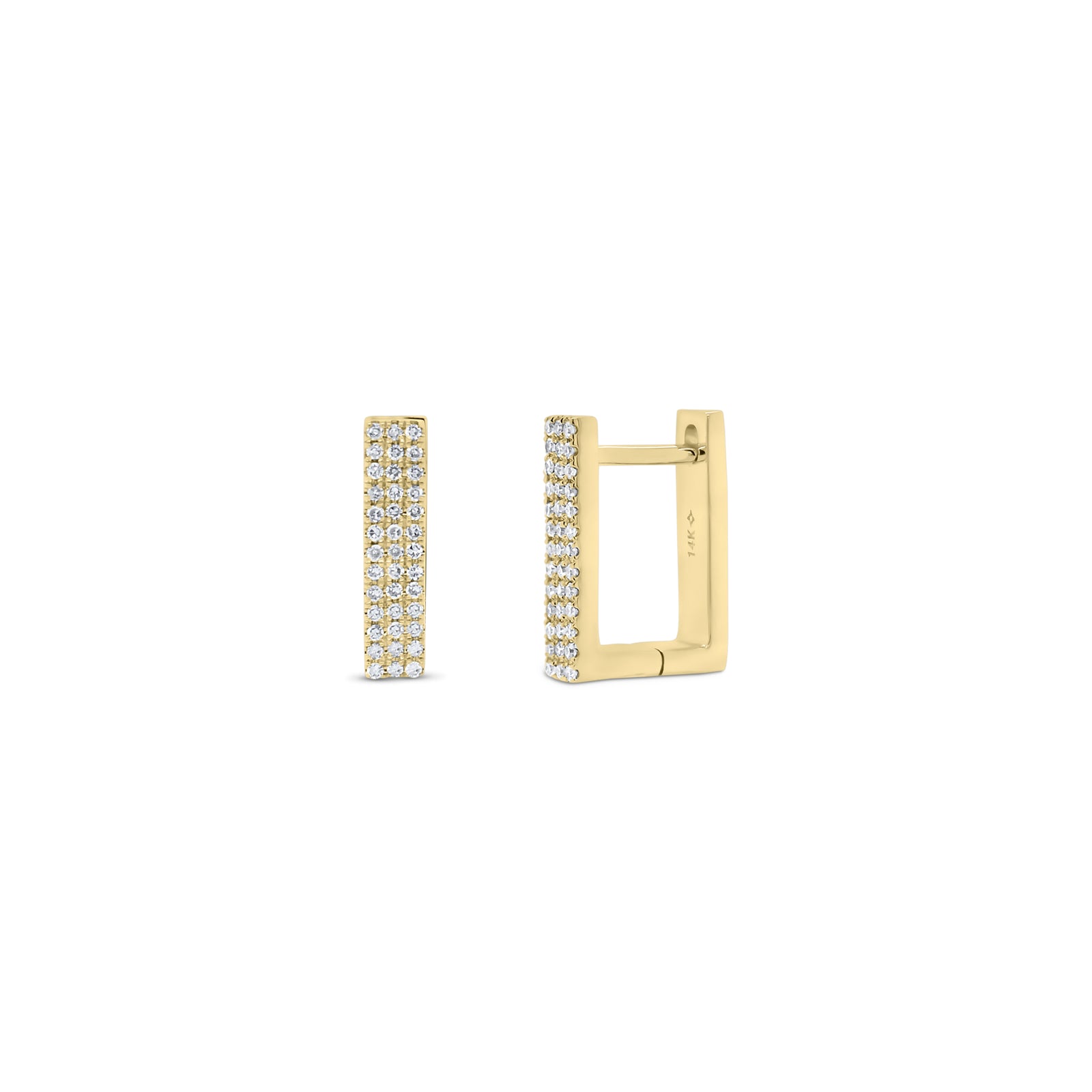 Diamond Square Huggie Earrings - 14K gold weighing 2.63 grams  - 78 round diamonds totaling 0.18 carats