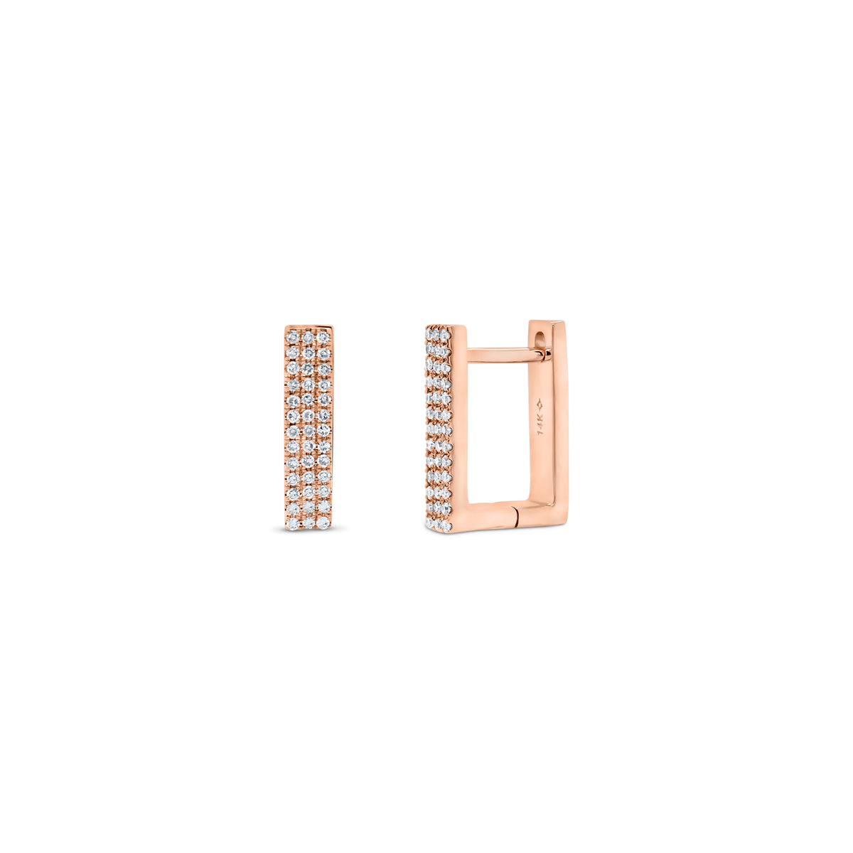 Diamond Square Huggie Earrings - 14K gold weighing 2.63 grams  - 78 round diamonds totaling 0.18 carats