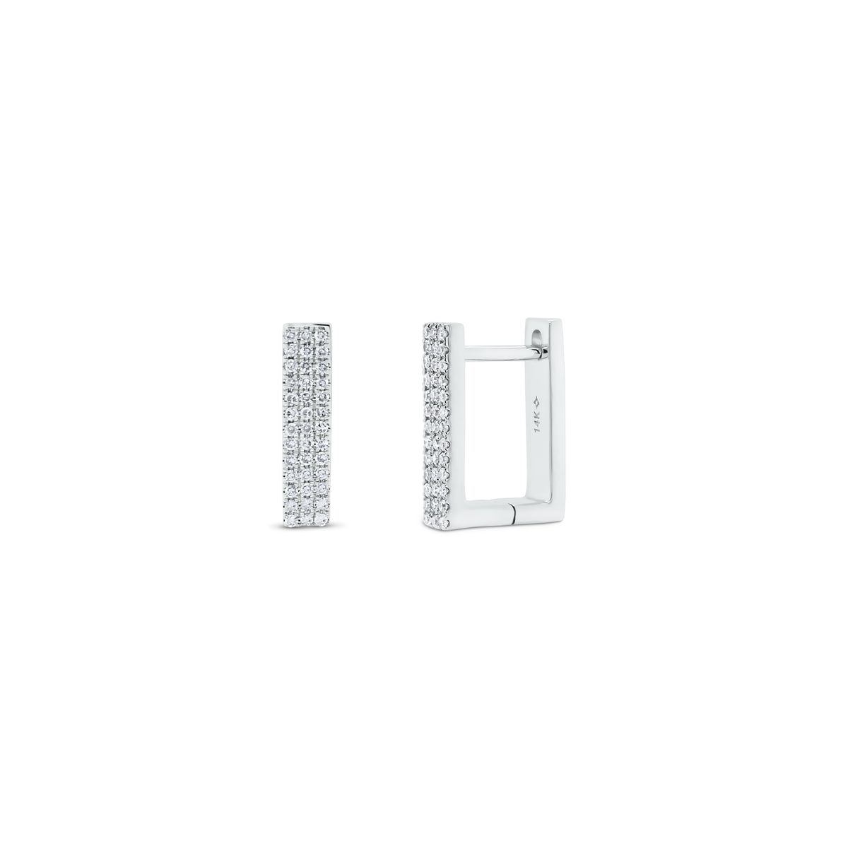 Diamond Square Huggie Earrings - 14K gold weighing 2.63 grams  - 78 round diamonds totaling 0.18 carats