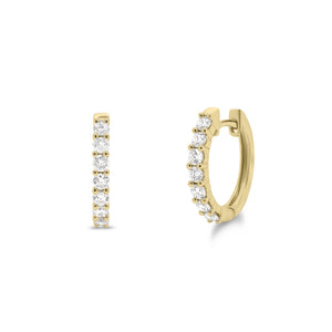 Prong-set diamond huggie earrings - 18K gold weighing 2.68 grams  - 14 round diamonds totaling 0.56 carats