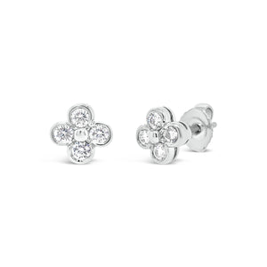 Clover Diamond Stud Earrings - white gold - Platinum weighing 2.6 grams -8 round bezel-set diamonds weighing .45 carats