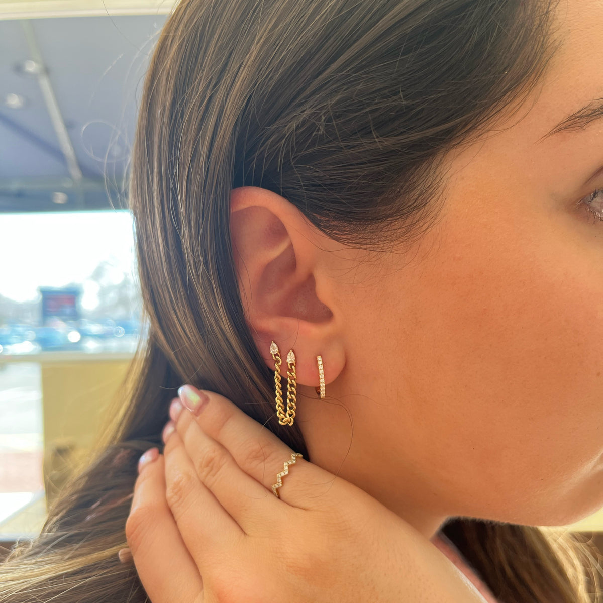 Mini Diamond Huggie Earrings -14k gold weighing 1.87 grams  -20 round diamonds weighing .17 carats